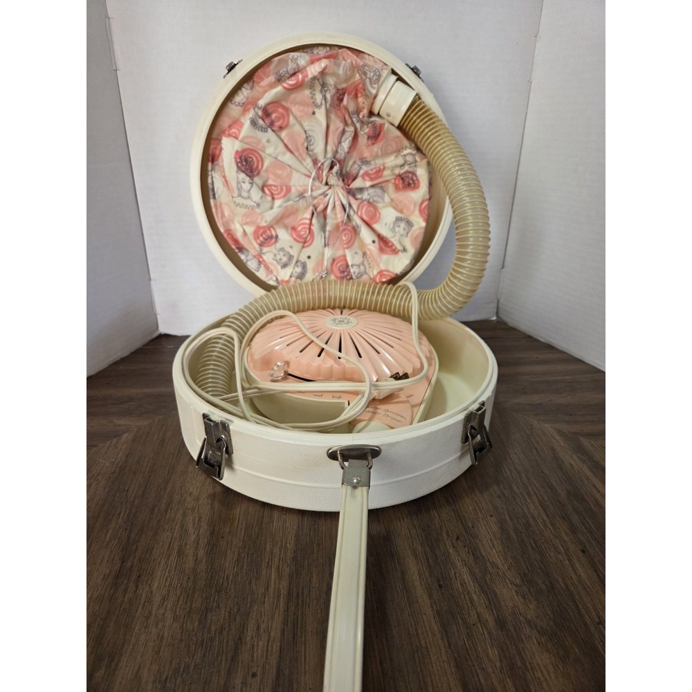 vintage pink General Electric portable bonnet hair dryer Beauty Supply 1970 Work